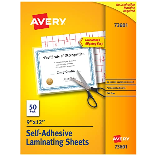 Avery Clear Laminating Sheets, 9" x 12", Permanent Self-Adhesive, 10 Sheets (73603)