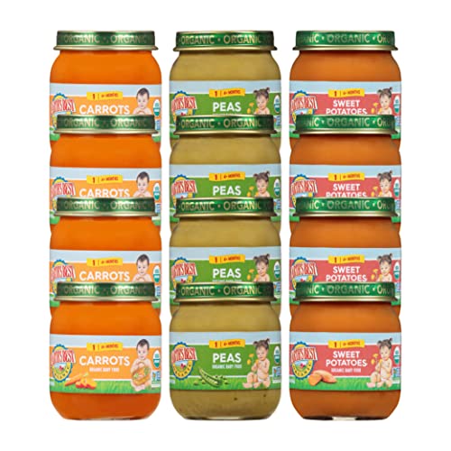 Earths Best Organic Baby Food Jars, Stage 1 Vegetable Puree for Babies 4 Months and Older, Organic Veggie Variety Pack, 4 oz Resealable Glass Jar (Pack of 12)