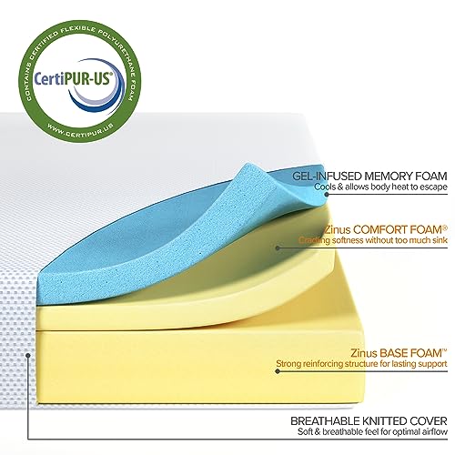 ZINUS 6 Inch Green Tea Cooling Gel Memory Foam Mattress / Cooling Gel Foam / Pressure Relieving / CertiPUR-US Certified / Bed-in-a-Box, Twin, White