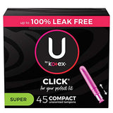 U by Kotex Click Compact Tampons, Super Absorbency, Unscented, 45 Count