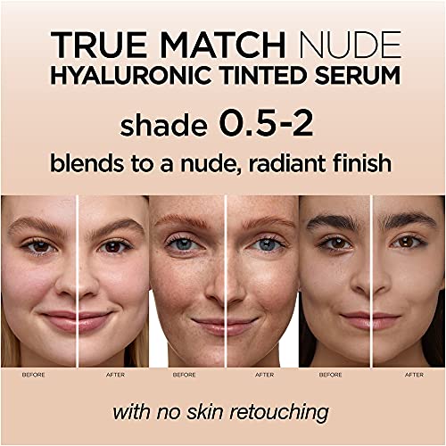 L’Oréal Paris True Match Nude Hyaluronic Tinted Serum Foundation with 1% Hyaluronic acid, Very Light 0.5-2, 1 fl. oz.