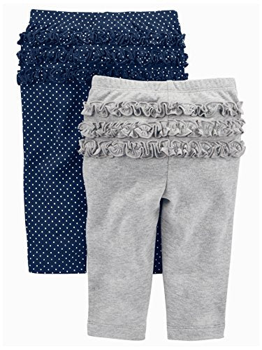 Simple Joys by Carter's Baby Girls' Pant, Pack of 4, Black/Grey Hearts/Pink/White Floral, Preemie