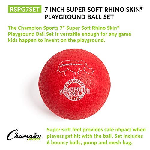 Champion Sports RSPG7SET Playground Ball Set Six 7 Inch Rhino Skin Soft Inflatable Balls Includes Storage Bag and Pump