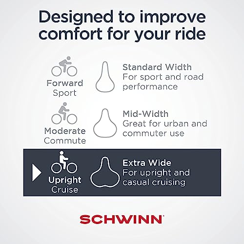 Schwinn Comfort Bike Seat, Foam, Noseless and No-Pressure Cruise Adult Bicycle Saddle, Black