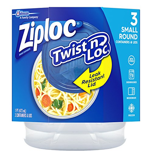 Ziploc Twist N Loc Food Storage Meal Prep Containers Reusable for Kitchen Organization, Dishwasher Safe, Small Round, 3 Count