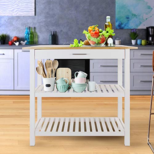 Casual Home Solid Hardwood Top, Natural/White, 40 W (373-91) Kitchen Island, Natural&White