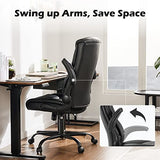 Office Chair - Ergonomic Executive Computer Desk Chairs with Adjustable Flip-up Armrest, Swivel Task Chair with Lumbar Support, Strong Metal Base, PU Leather, Black