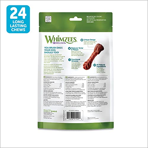 WHIMZEES by Wellness Brushing Dental Chews For Dogs, Grain-Free, Long Lasting Treats, Freshens Breath Medium Breed, 12 Count
