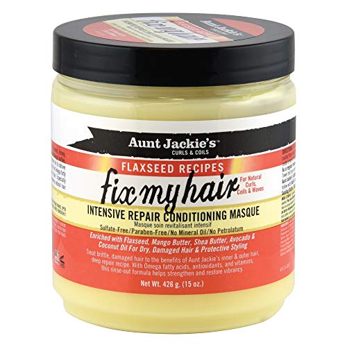 Aunt Jackies Flaxseed Recipes Fix My Hair, Intensive Repair Conditioning Masque, Helps Prevent and Repair Damaged Hair, 15 Ounce jar