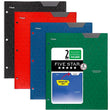 Five Star 2 Pocket Folders, 4 Pack, Stay-Put Folders, Plastic Colored Folders with Pockets & Prong Fasteners for 3-Ring Binders, 11” x 8-1/2”, Black, Red, Green, Blue (38049)