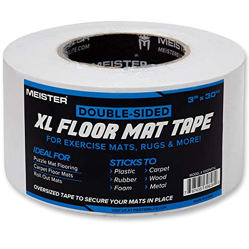 Meister Double-Sided XL Floor Mat Tape - Secures Exercise Mats & Rugs in Place, Transparent, XL Roll - 3in x 30yd (1130FMTXL)
