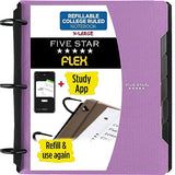 Five Star Flex Refillable Notebook + Study App, College Ruled Paper, 1-1/2 Inch TechLock Rings, Pockets, Tabs and Dividers, 300 Sheet Capacity, Black (29324AA2)