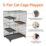 Amazon Basics Large 3-Tier Cat Cage Playpen Box Crate Kennel - 35.8L x 22.4W x 50.6H, Black