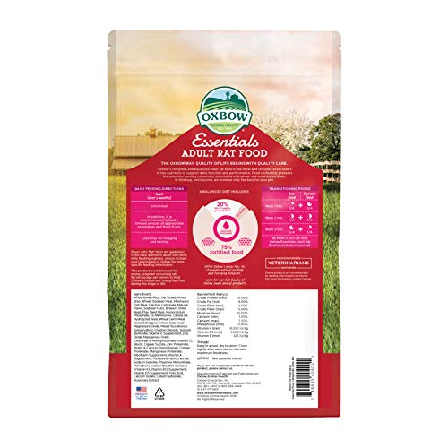 Oxbow Essentials Adult Rat Food - All Natural Adult Rat Food - Veterinarian Recommended- Made in the USA- Rich in Natural Vitamins & Minerals- No Artificial Ingredients- 3 lb.