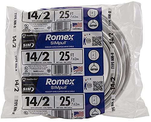 Woods 28827421 NMB W/G Wire, 25 14/2, White, 25 Foot