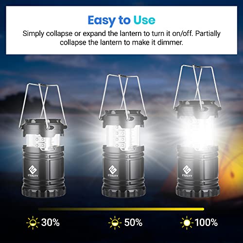 Etekcity Camping Lantern Gear Accessories Supplies, Battery Powered LED Tent for Power Outages, Emergency Light for Hurricane Supplies Survival Kits, Operated Lamp, 2 Pack,Black