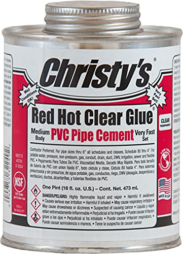 Christy's Red Hot Clear Glue PVC Cement - Medium Body, Very Fast Set, Low-VOC, 1 Quart (32 fl oz)