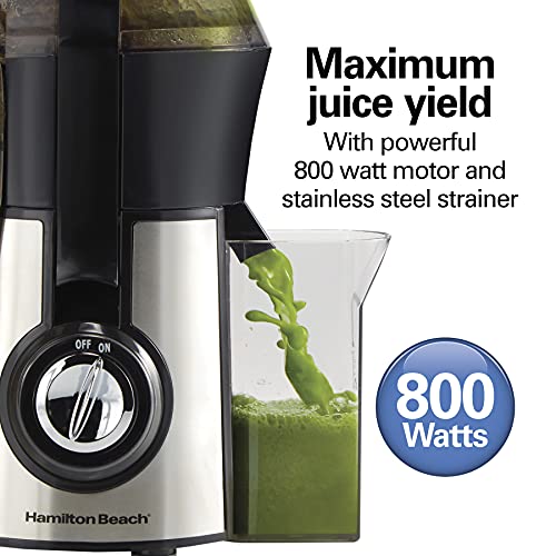 Hamilton Beach Juicer Machine, Big Mouth Large 3” Feed Chute for Whole Fruits and Vegetables, Easy to Clean, Centrifugal Extractor, BPA Free, 800W Motor, Black