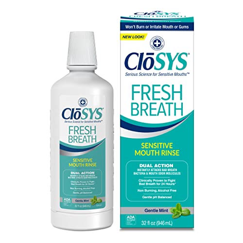 CloSYS Sensitive Mouthwash, 32 Ounce, 2 Count, Gentle Mint, Alcohol Free, Dye Free, pH Balanced, Helps Soothe Mouth Sensitivity, Fights Bad Breath