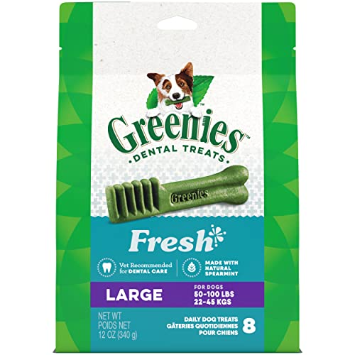 GREENIES Large Natural Dog Dental Care Chews Oral Health Dog Treats Blueberry Flavor, 12 oz. Pack (8 Treats)