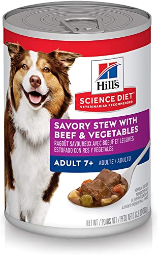 Hills Science Diet Senior 7+ Canned Dog Food, Savory Stew with Beef & Vegetables, 12.8 oz. Cans, 12-Pack