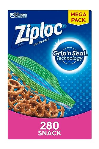 Ziploc Snack Bags, Storage Bags for On the Go Freshness, Grip n Seal Technology for Easier Grip, Open, and Close, 280 Count