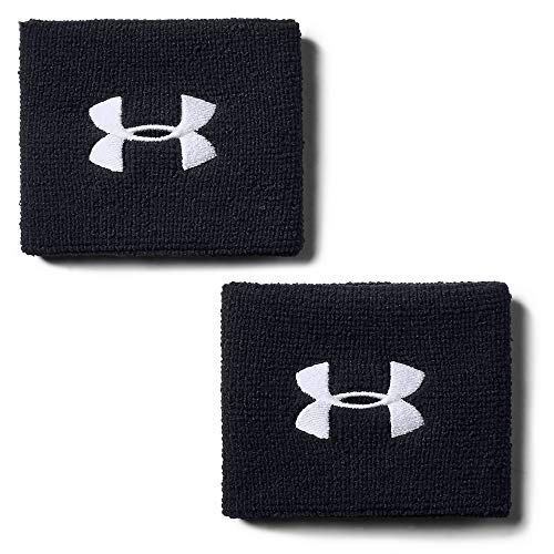 Under Armour Mens 3-inch Performance Wristband 2-Pack , Black (001)/White , One Size Fits All