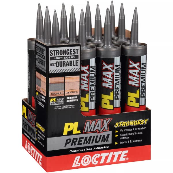 Loctite PL Premium Max Construction Adhesive, Versatile Construction Glue for Wood, Concrete, Stone & More - 9 fl oz Cartridge, Pack of 1