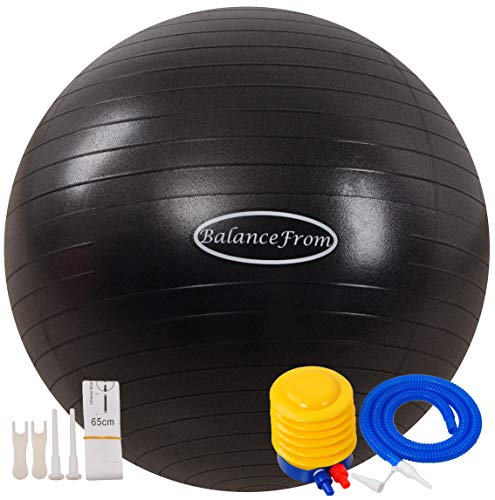 BalanceFrom Anti-Burst and Slip Resistant Exercise Ball Yoga Ball Fitness Ball Birthing Ball with Quick Pump, 2,000-Pound Capacity, Black, 48-55cm, M
