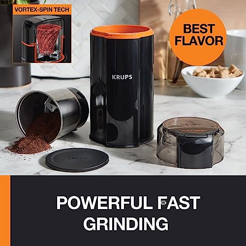 Krups One-Touch Stainless Steel Coffee and Spice Grinder 12 Cup Easy to Use, One Touch Operation 200 Watts Coffee, Espresso, French Press, Pour Over, Spices, Dry Herbs, Nuts Silver