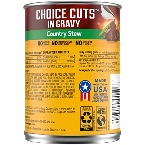 PEDIGREE CHOICE CUTS IN GRAVY Adult Canned Soft Wet Dog Food, Country Stew, 13.2 oz. Cans (Pack of 12)