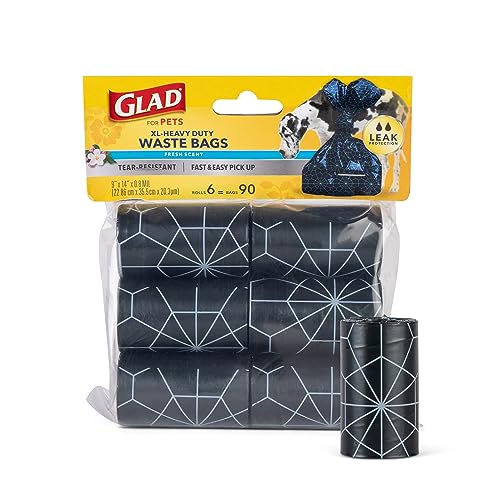 Glad for Pets Extra Large, Heavy Duty Scented Dog Waste Bags Refill Rolls, Fresh Scent | Tear Resistant Doggie Poop Bags for Dogs, 6 rolls, Total 90 Count