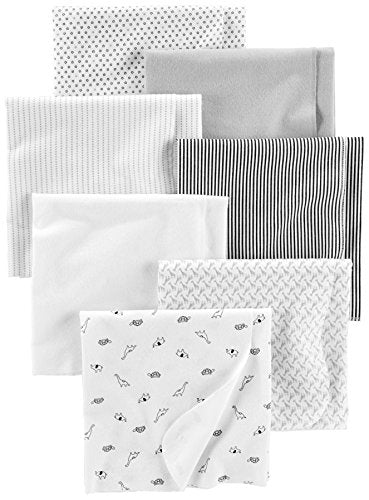 Simple Joys by Carters Unisex Babies Muslin burp cloths, Pack of 7, Grey/White/Black, One Size