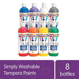Colorations Simply Washable Tempera Paint, Rainbow Plus 8 Pack, Matte Finish, Classroom Supplies, Vibrant Colors, Non Toxic, Washes Off Easily, School, Craft, Art Supply Set, 16 oz Bottles