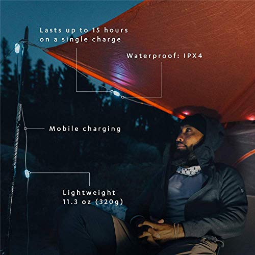 MPOWERD Luci Solar String Lights + Power Hub: White 44' Rechargeable via Solar or USB-C, Detachable 44 ft Cord, 140 Lumens LEDs, Lasts Up to 40 Hours, Waterproof, Camping, Pool/Patio, Travel