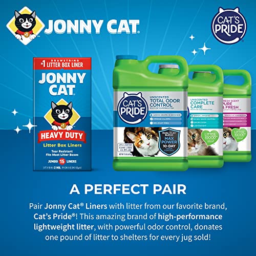 Jonny Cat Litter Box Liners Heavy Duty - Tear & Leak Resistant - Drawstring Close - Jumbo, 15 Count