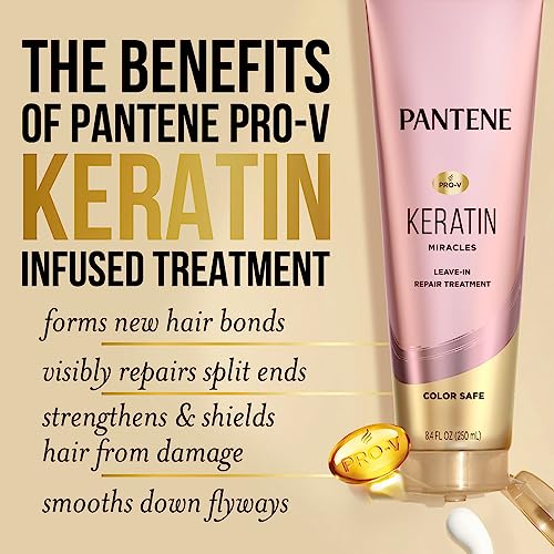 Pantene Keratin Hair Treatment, Protein Treatment, with Argan Oil, Repairs Split Ends, Protects Hair from Damage, for Dry Damaged Hair, Safe for Color Treated Hair, Formaldehyde Free, 8.4oz