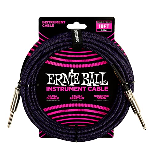 Ernie Ball Braided Instrument Cable, Straight Straight, 25ft, Purple/Black