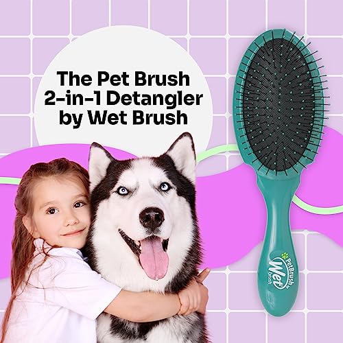 Wet Brush Ultimate Pet Detangler Brush 2-in-1 Ultra Soft IntelliFlex Dual Sided Bristles For Detangling Loose Hair, Removes Dirt & Grooming Dogs, Cats, Rabbits - Teal Blue