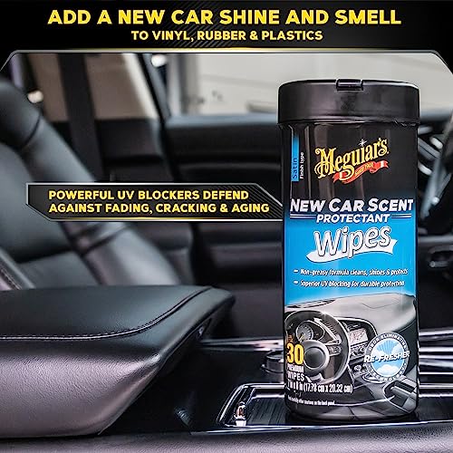Meguiars New Car Scent Protectant Wipes - Easy to Use Car Wipes that Protect and Freshen Your Cars Interior - Ideal for Car Detailing & Maintenance - 30 Ct