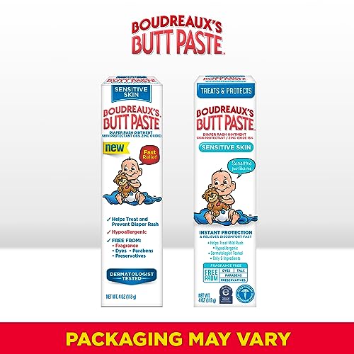 Boudreauxs Butt Paste for Sensitive Skin Diaper Rash Cream, Ointment for Baby, 4 oz Tube