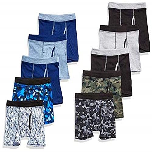 Hanes Boys' Boxer Briefs, Boys Cotton Underwear, Moisture-Wicking Cotton Boxer Briefs, 10-Pack Small (Colors May Vary)