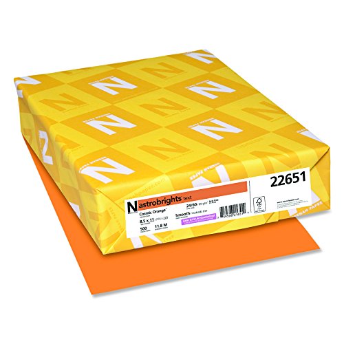 Neenah Astrobrights Color Paper, 8.5” x 11”, 24 lb/89 gsm, Cosmic Orange, 500 Sheets (22651)