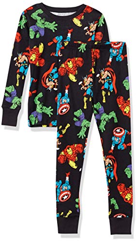 Amazon Essentials Marvel Girls' Snug-Fit Cotton Footed Pajamas, Pack of 2, 2-pack Marvel Black Panther, 5