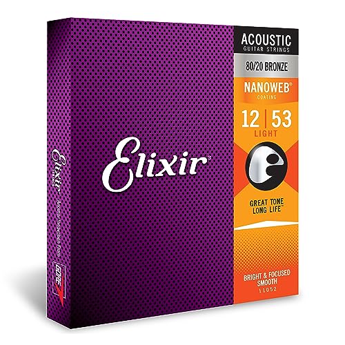 Elixir Strings - Acoustic 80/20 Bronze with NANOWEB Coating - Light Guitar Strings (.012-.053)