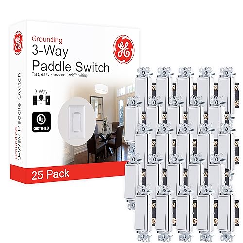 GE Paddle Rocker Light Switch 3 Way Switch On Off Switch 5 Pack Rocker Switch Replacement for Electrical Light Switches & Ceiling Fan Switch Grounding 3 Way Light Switch UL Listed White 44026