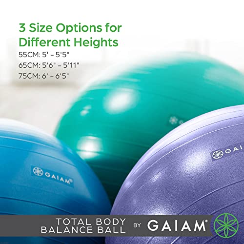 Gaiam 05-51982 Total Body Balance Ball Kit - Includes 65cm Anti-Burst Stability Exercise Yoga Ball, Air Pump & Workout Video - Green