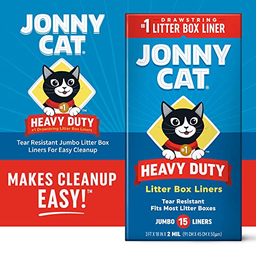 Jonny Cat Litter Box Liners Heavy Duty - Tear & Leak Resistant - Drawstring Close - Jumbo, 15 Count