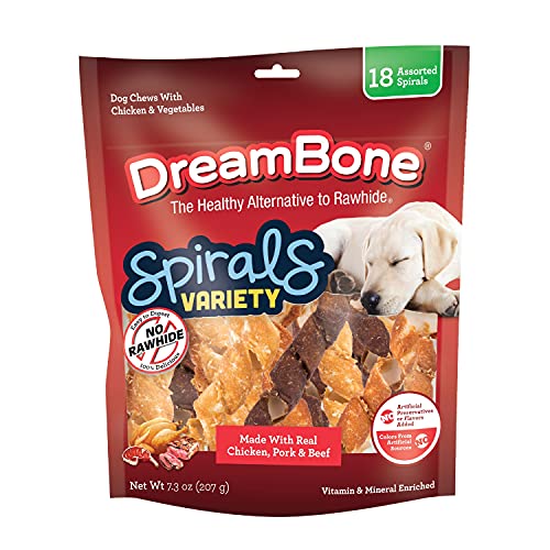 DreamBone Spirals Variety Pack, No-Rawhide Chews for Dogs, 18 Spiral Chews