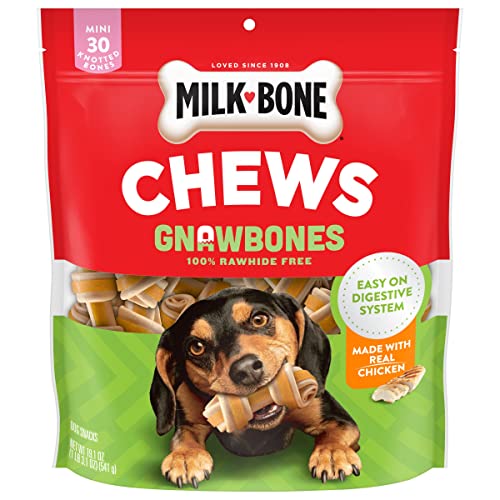 Milk-Bone Chews GnawBones Rawhide Free Dog Treats, Chicken, 5 Long Lasting Small/Medium Knotted Bones